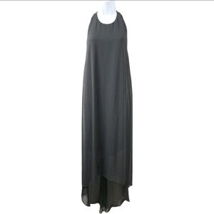 566. Alice + Olivia Black High-Low Chiffon & Lamb Leather Dress - Medium
